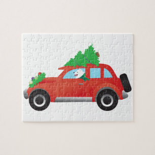 American Eskimo Dog Driving Car met kerstboom Legpuzzel