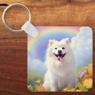 American Eskimo Dog Memorial Aangepaste Naam Regen Sleutelhanger
