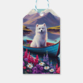 American Eskimo Dog on Paddle: Een Schilderachtig  Cadeaulabel (Voorkant)