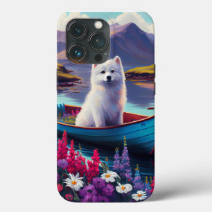 American Eskimo Dog on Paddle: Een Schilderachtig iPhone 13 Pro Hoesje