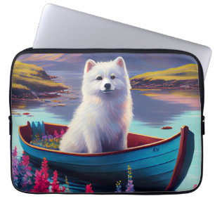 American Eskimo Dog on Paddle: Een Schilderachtig  Laptop Sleeve