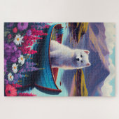 American Eskimo Dog on Paddle: Een Schilderachtig  Legpuzzel (Horizontaal)