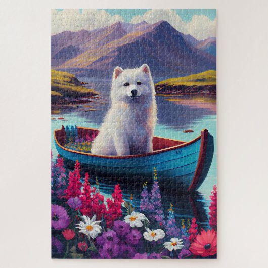 American Eskimo Dog on Paddle: Een Schilderachtig  Legpuzzel (Verticaal)