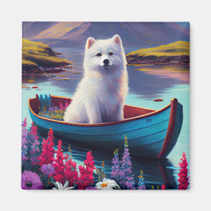 American Eskimo Dog on Paddle: Een Schilderachtig Magneet