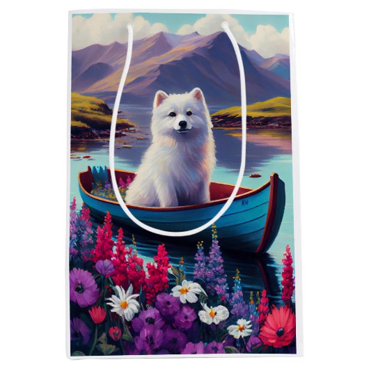 American Eskimo Dog on Paddle: Een Schilderachtig  Medium Cadeauzakje (Voorkant)