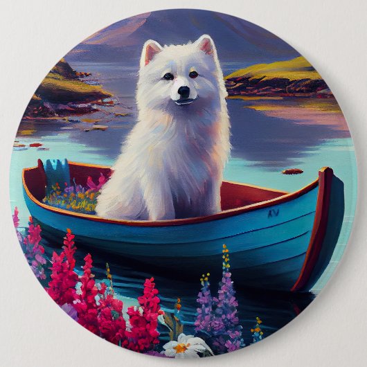 American Eskimo Dog on Paddle: Een Schilderachtig  Ronde Button 6,0 Cm (Voorkant)