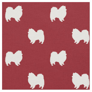 American Eskimo Dog Silhouettes Red en White Stof