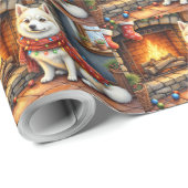 American Eskimo Fireplace with Christmas Lights Cadeaupapier (Rol Hoek)