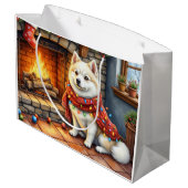 American Eskimo Fireplace with Christmas Lights Groot Cadeauzakje (Achterkant Gekanteld)