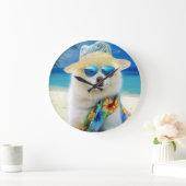 American Eskimo op Beach, zomercadeau voor hondenl Grote Klok (Huis)