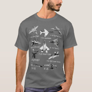 American Fighters Jets F22 Raptor F14 omcat Plane T-shirt