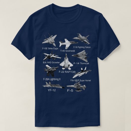 American Fighters Jets F22 Raptor F14 Tomcat Plane T-shirt (Design voorkant)