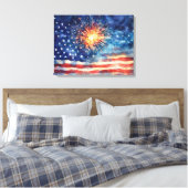 American flag and fireworks & U.S. Pledge. Art Canvas Afdruk (Insitu (Slaapkamer))