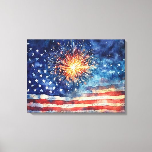 American flag and fireworks & U.S. Pledge. Art Canvas Afdruk (Voorkant)
