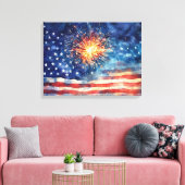 American flag and fireworks & U.S. Pledge. Art Canvas Afdruk (Insitu (Woonkamer))