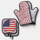 American Flag Art Stars en Stripes Monogram Ovenwant & Pannenlap Set (Voorkant / Achterkant)