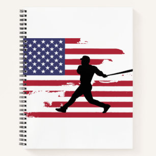 American Flag Baseball Silhouette Baseball Player Notitieboek