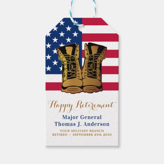 American Flag Boots Retirement Party Cadeaulabel (Voorkant)