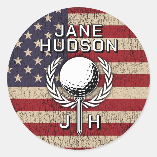 American Flag Custom Monogram Ontwerp Ronde Sticker (Voorkant)