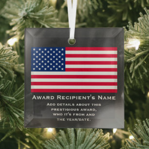 American Flag Custom Personalized Patriotic Award Glas Ornament