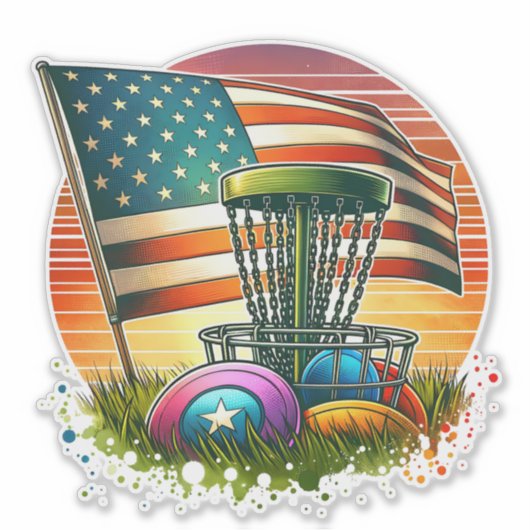 American Flag Disc Golf  Sun Sticker (Voorkant)