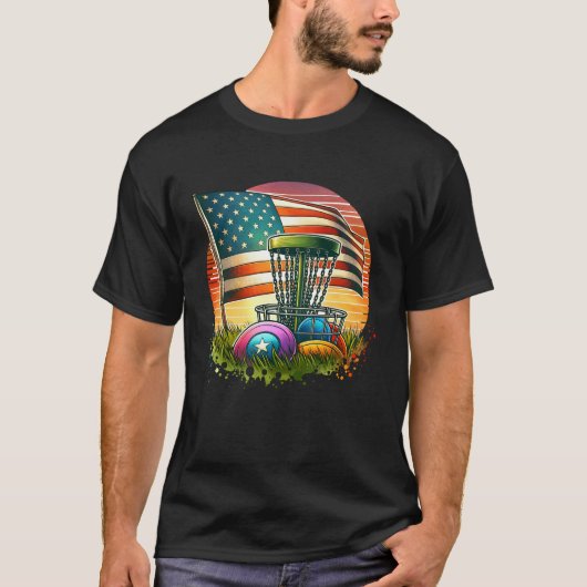American Flag Disc Golf Sun T-shirt (Voorkant)