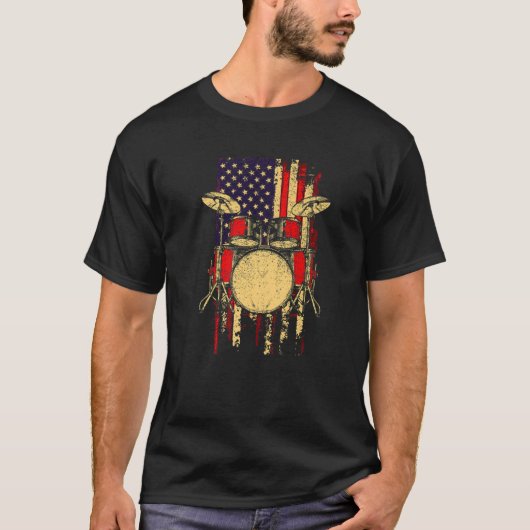 American Flag Drum Set Player Percussionists Drumm T-shirt (Voorkant)