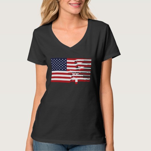 American Flag Firearms Weapons USA 4th of July T-shirt (Voorkant)
