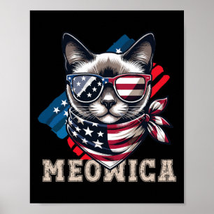American Flag Funny Cat Meme Patriotic Meowica Ver Poster