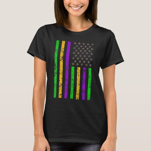 American Flag Funny Mardi Gras Retro Mardi Gras Fl T-shirt (Voorkant)