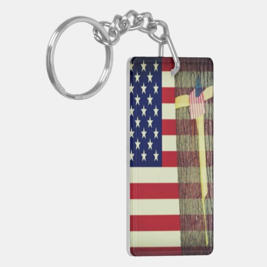 American Flag - Geel lint Ronde Boom Sleutelhanger (Voorkant Links)