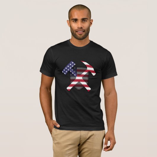 American Flag Geology Rock Hammer Logo T-shirt (Voorkant volledig)
