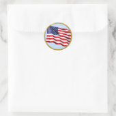 American Flag Gold Trim Round Sticker – Patriotic (Sac)