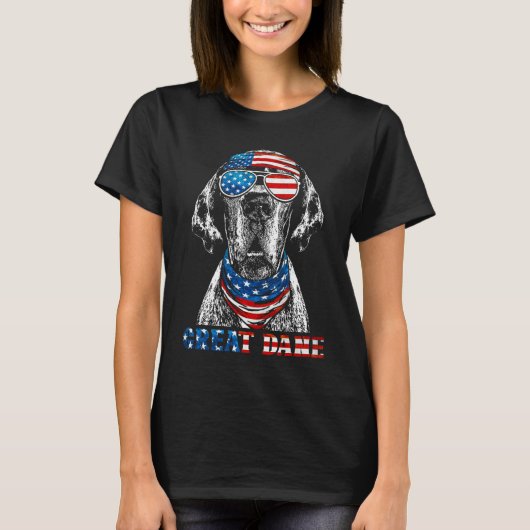 American Flag Great Dane 4th of July Patriotic Dog T-shirt (Voorkant)