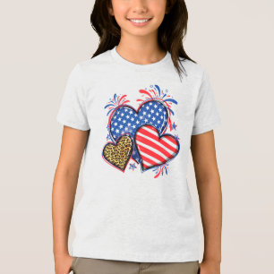 American Flag Heart Leopard Sublimation-64210 Tri-Blend Shirt