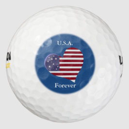 American Flag Heart met  tekst Golfballen