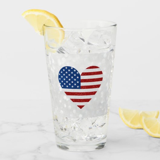 American Flag Heart op 4 juli Glitter Glas (Voorkant ijs)