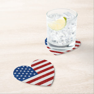 American Flag Heart op 4 juli Glitter Kartonnen Onderzetters