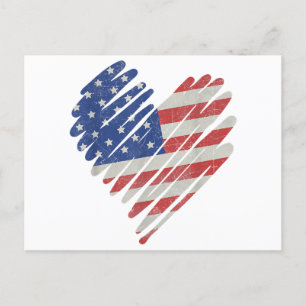 American Flag Heart Red White Blue Cute 4th of jul Briefkaart