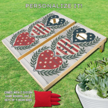 American Flag Hearts Familie Monogram + Namen