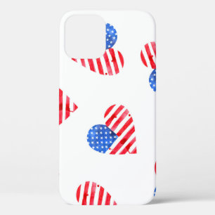 American Flag Hearts Waterverf Naadloos. iPhone 12 Hoesje