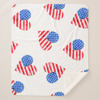 American Flag Hearts Waterverf Naadloos. Sherpa Deken