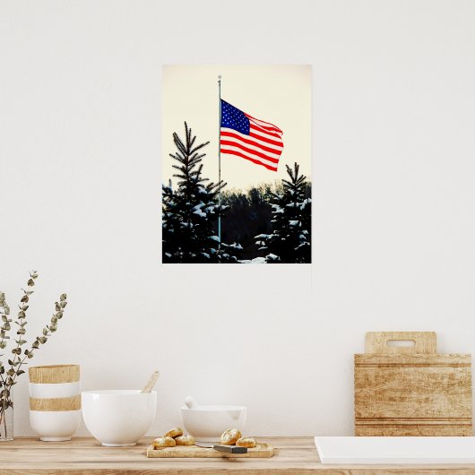 American Flag in Snow Poster (Keuken)