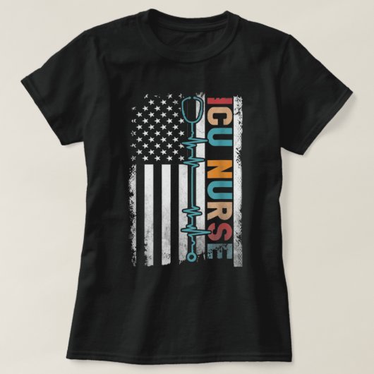 American Flag Intensive Care Unit ICU Neurses Nurs T-shirt (Design voorkant)