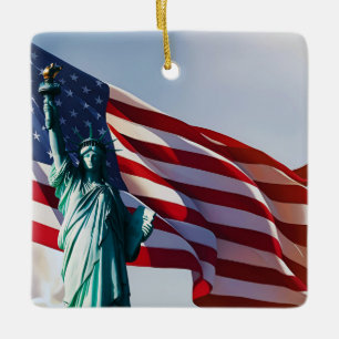 American Flag Lady Liberty Keramisch Ornament