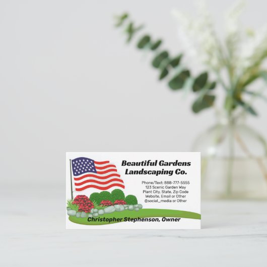 American Flag Landscape Lawn Care Patriottisch Visitekaartje (Staand voorkant)
