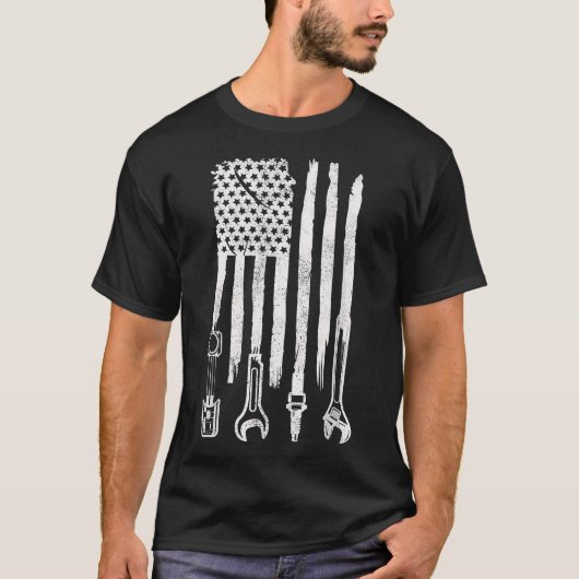 American Flag Mechanic Tools Car Fixing Essentials T-shirt (Voorkant)