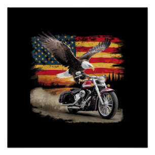 American Flag Motorfiets Tshirt USA Flag Biker Ret Perfect Poster