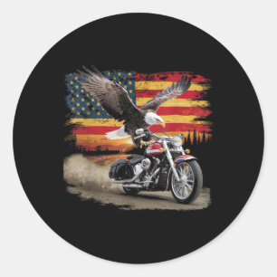 American Flag Motorfiets Tshirt USA Flag Biker Ret Ronde Sticker