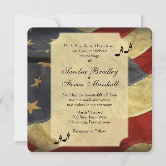 American Flag Music Wedding Invitations (Devant)